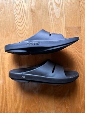 Oofos Men's Black Recovery Slide Sandals mens size 13 womens 15 like new